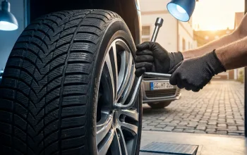 Mehaničar mijenja zimske gume u ljetne na automobilu u Njemačkoj