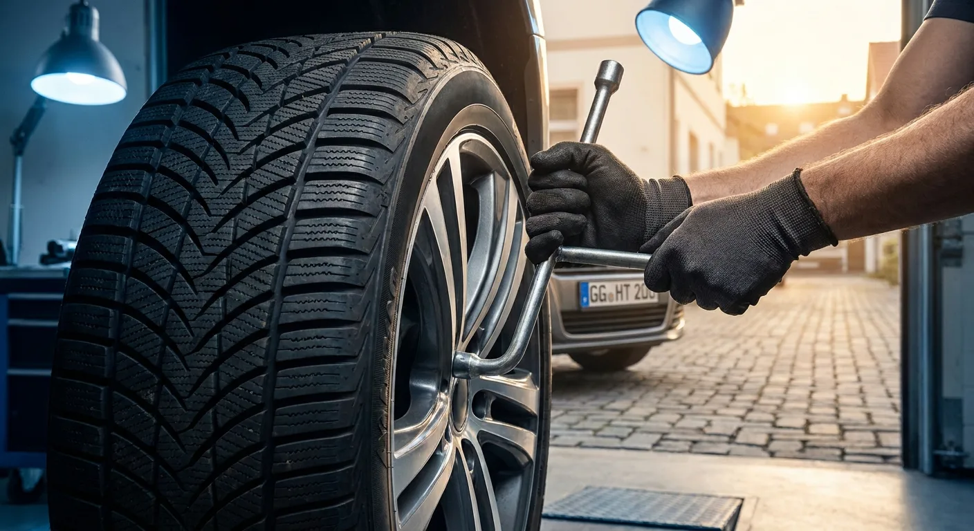 Mehaničar mijenja zimske gume u ljetne na automobilu u Njemačkoj